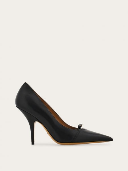 Ferragamo | Women's Mini Bow Mid Heel Pump - Black/Biscuit