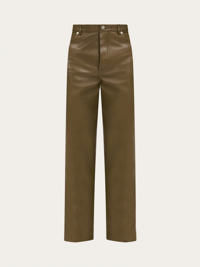 Ferragamo | Men's Nappa Five Pocket Trouser - Olive Green