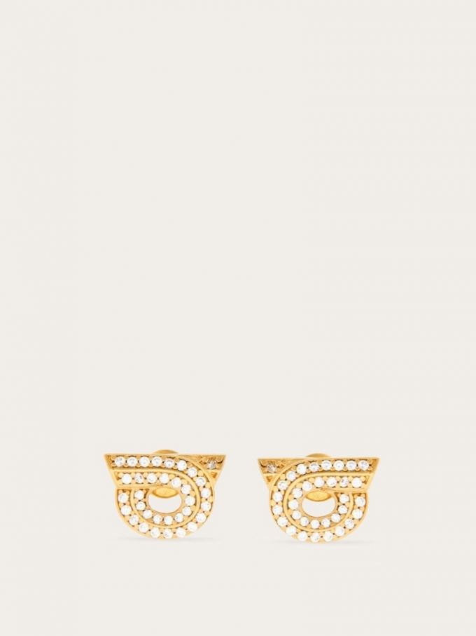 Ferragamo | Women's Gancini Earrings With Rhinestones - Gold (Size 14)