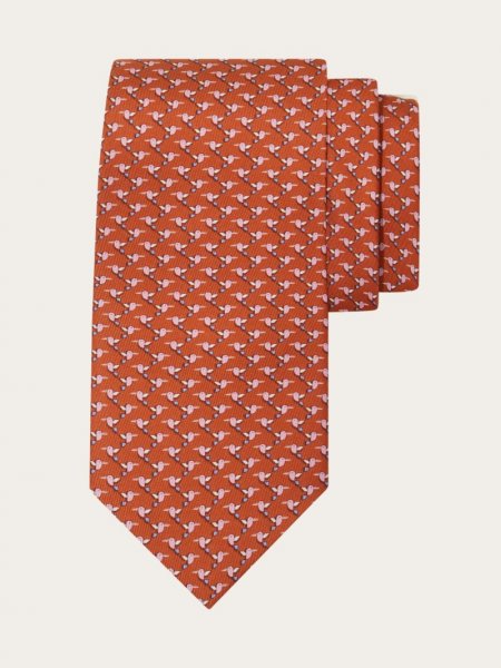 Ferragamo | Men's Hummingbird Print Silk Tie - Brick