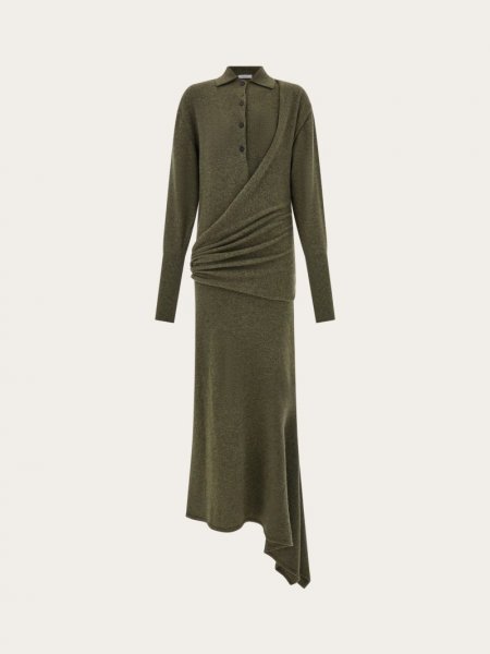 Ferragamo | Women's Knitted Dress With Asymmetric Panel - Uniform Green