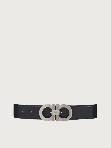 Ferragamo | Men's Reversible And Adjustable Gancini Belt - Black/Vicuna