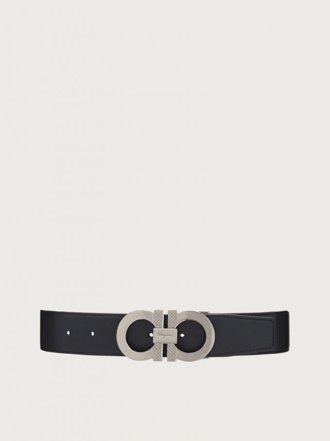 Ferragamo | Men's Reversible And Adjustable Gancini Belt - Black/Vicuna