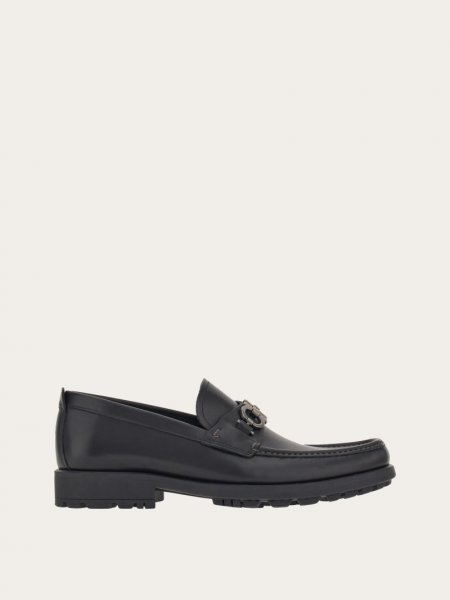 Ferragamo | Men's Moccasin With Gancini Ornament - Black