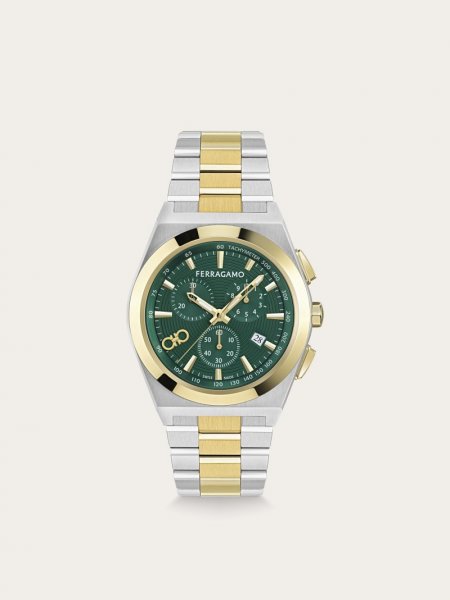 Ferragamo | Men's Vega Upper East Chrono - Ip Yellow Gold/Green