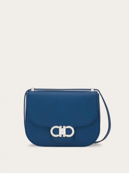 Ferragamo | Women's Double Gancini Crossbody Bag - Teal Blue