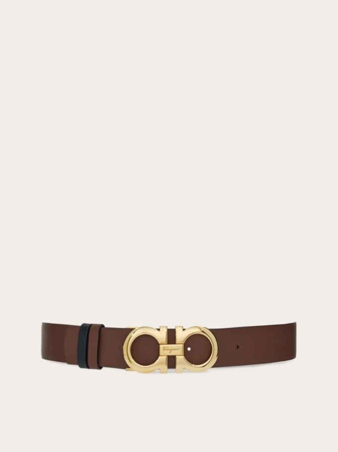 Ferragamo | Women's Reversible And Adjustable Gancini Belt - Cocoa/Black