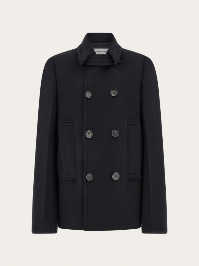 Ferragamo | Men's Wool And Cashmere Peacoat - Black