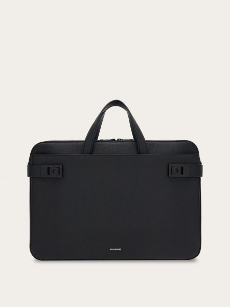 Ferragamo | Men's Business Bag With Gancini Buckles - Black