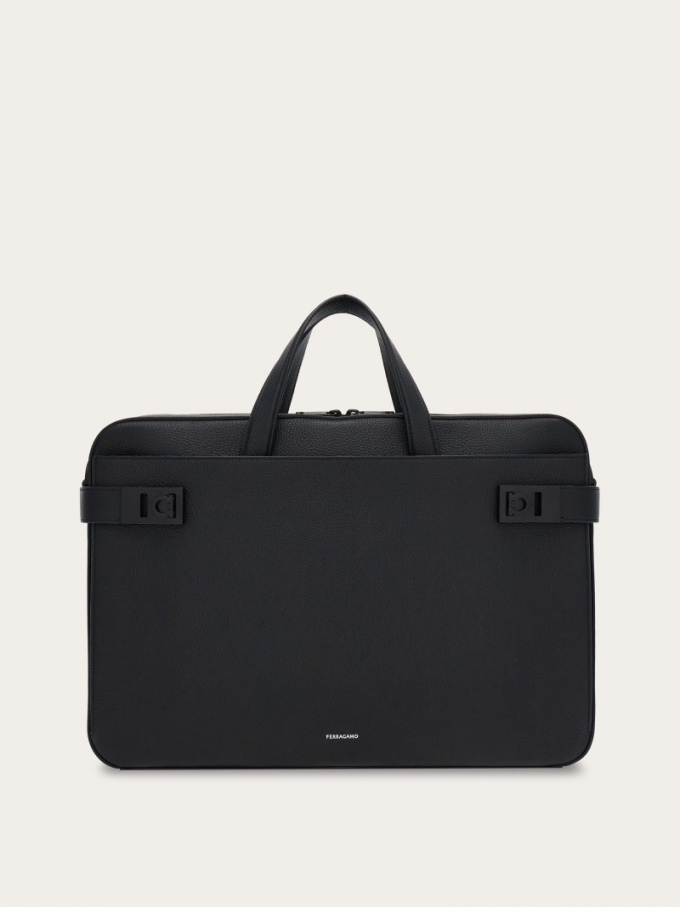 Ferragamo | Men's Business Bag With Gancini Buckles - Black