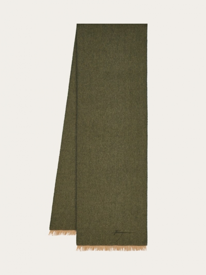 Ferragamo | Men's Cashmere Scarf - Olive Green/Camel