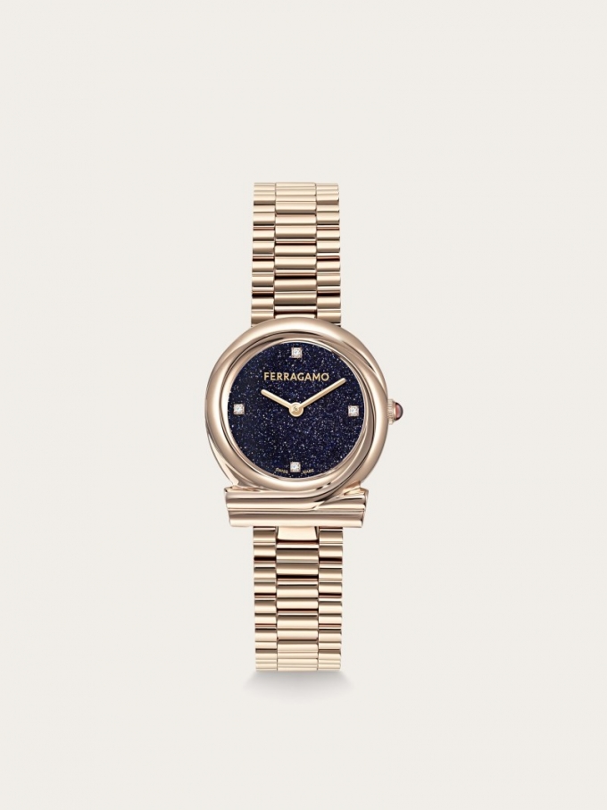 Ferragamo | Women's Gancini Twisted Watch - Ip Rose Gold/Blue