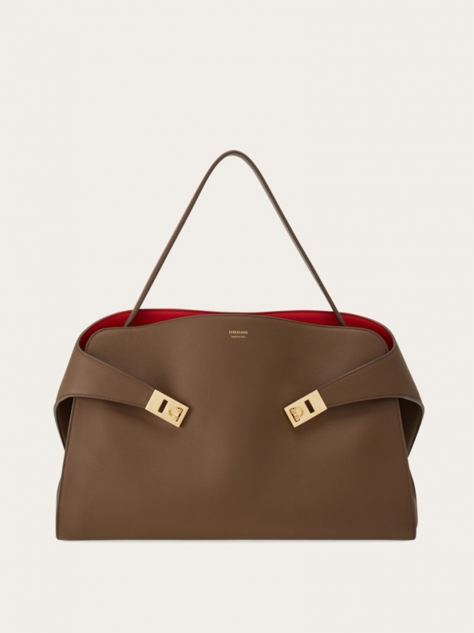 Ferragamo | Women's Hug Soft Bicolor Shoulder Bag - Clay