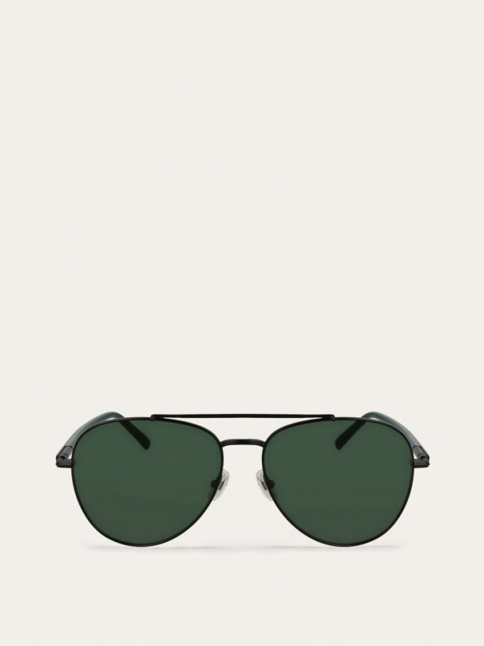 Ferragamo | Men's Sunglasses - Matte Black/Green