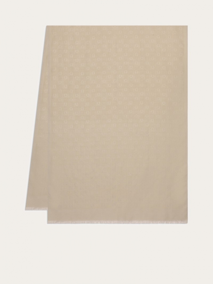 Ferragamo | Women's Monogram Jacquard Stole - Stone Grey