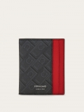 Ferragamo | Men's Monogram Credit Card Holder - Black/Grey/Flame Red