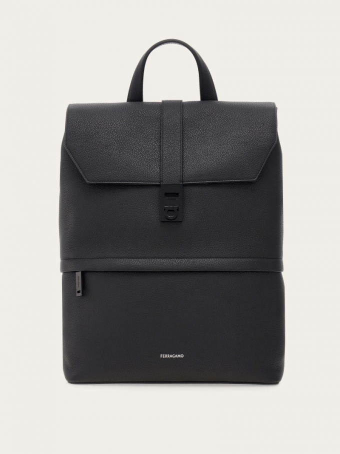 Ferragamo | Men's Backpack With Gancini Buckles - Black