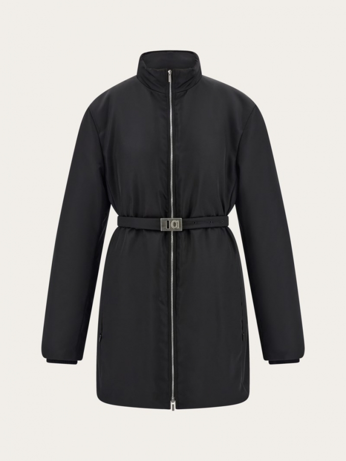 Ferragamo | Women's Mid Length Padded Jacket With Hug Belt - Black