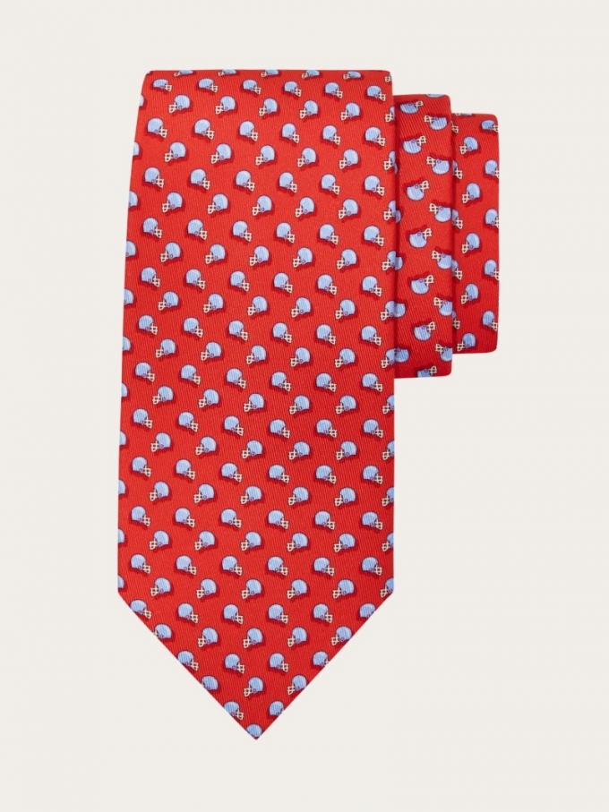 Ferragamo | Men's Football Print Silk Tie - Red