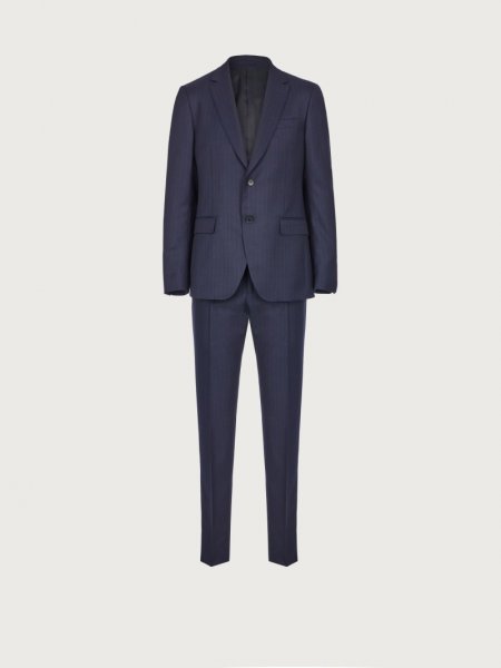 Ferragamo | Men's Check Suit In Wool - Midnight Blue