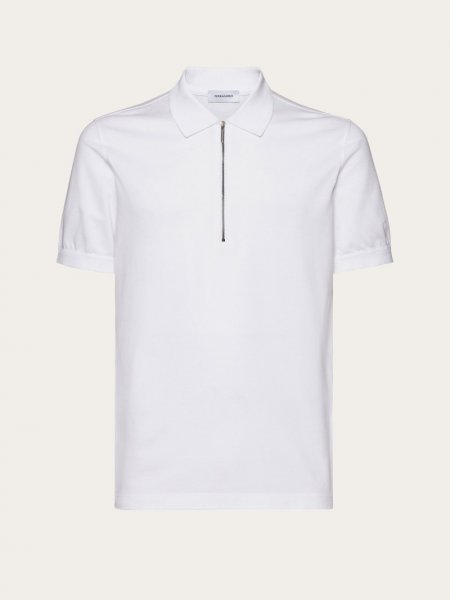 Ferragamo | Men's Polo With Zip Collar - Optic White