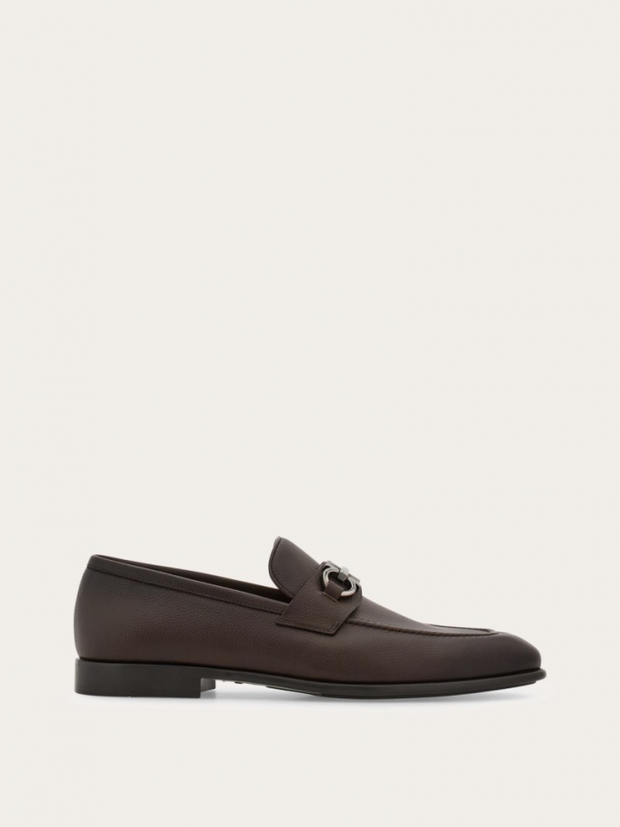 Ferragamo | Men's Moccasin With Gancini Ornament - Testa Di Moro