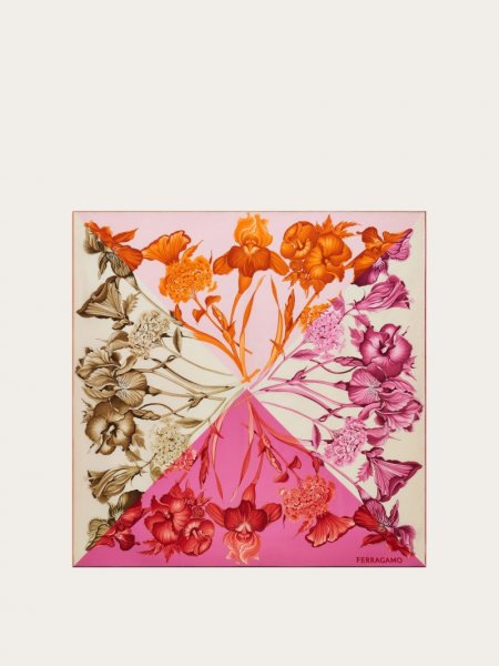 Ferragamo | Women's Hydrangea Print Silk Scarf - Cotton Candy