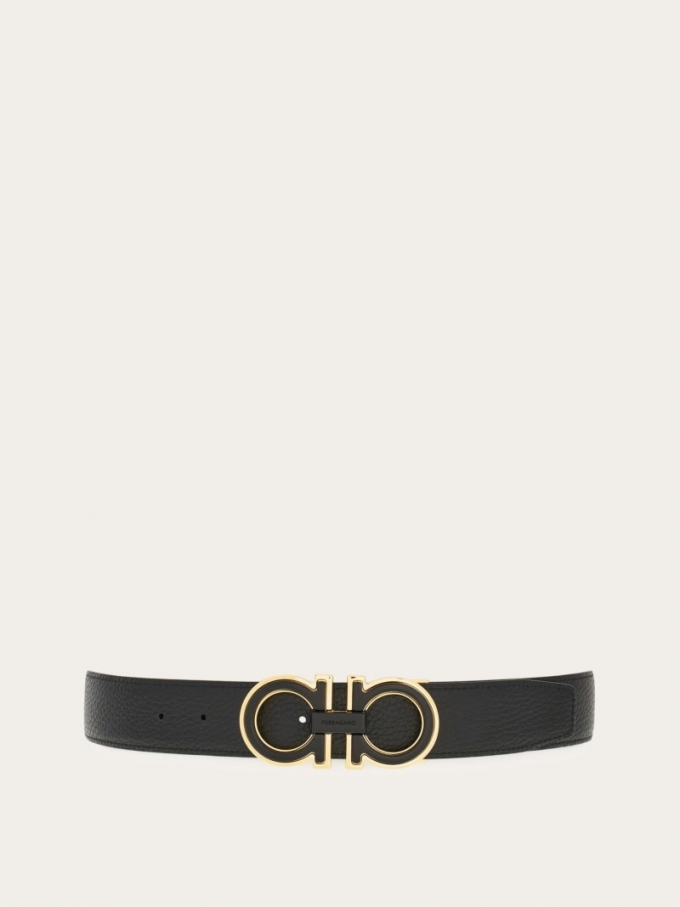 Ferragamo | Men's Reversible And Adjustable Gancini Belt - Black/Olive Green