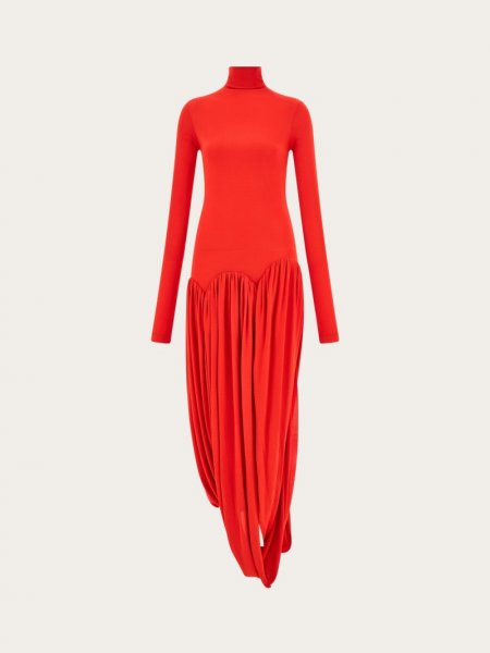 Ferragamo | Women's Turtleneck Dress With Tulip Skirt - Red