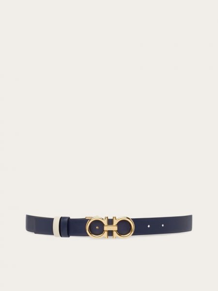 Ferragamo | Women's Reversible And Adjustable Gancini Belt - Navy Blue/Bone