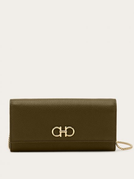 Ferragamo | Women's Gancini Wallet With Chain - Olive Green