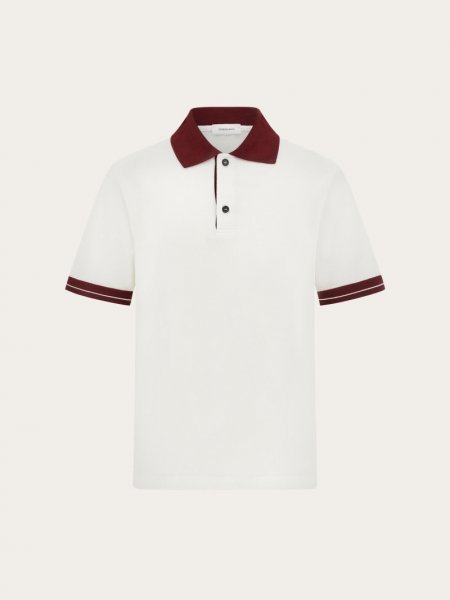 Ferragamo | Men's Polo Shirt With Color Block Detail - White/Bordeaux