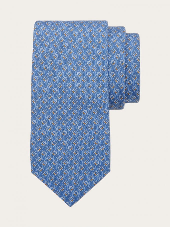 Ferragamo | Men's Tetris Print Silk Tie - Light Blue