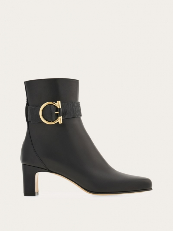 Ferragamo | Women's Gancini Ornament Mid Heel Ankle Boot - Black