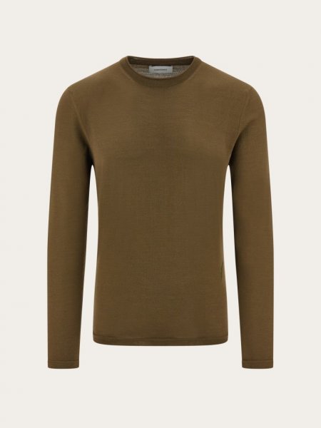 Ferragamo | Men's Light Sweater With Embroidered Signature - Olive Green