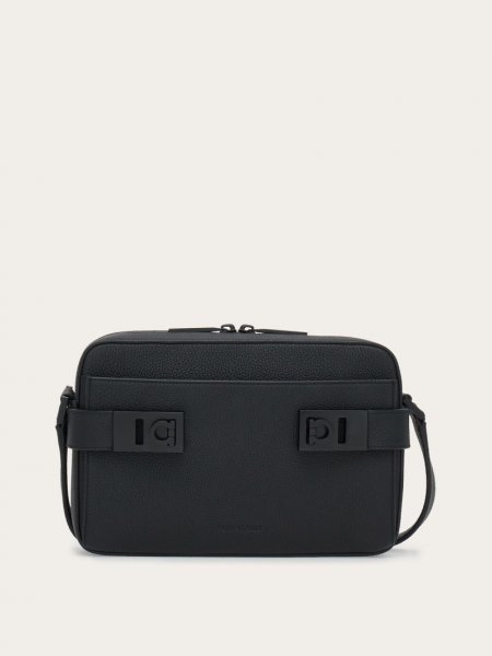 Ferragamo | Men's Shoulder Bag With Gancini Buckles - Black