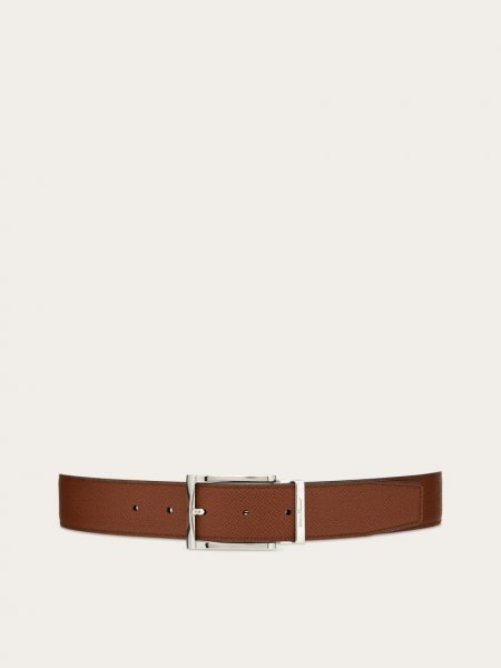 Ferragamo | Men's Reversible And Adjustable Belt With Rectangular Buckle - Briar/Black