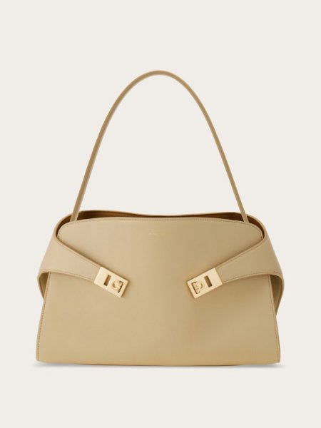 Ferragamo | Women's Hug Soft Bicolor Shoulder Bag - Stone/Burnt Ocra