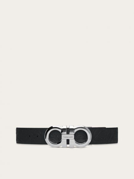 Ferragamo | Men's Reversible And Adjustable Gancini Belt - Black/Marine Blue