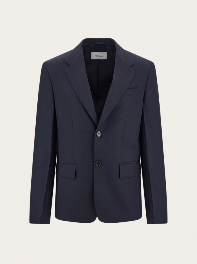 Ferragamo | Men's Tailored Single-Breasted Blazer - New Navy Blue