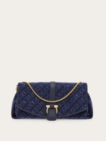 Ferragamo | Women's Front Flap Crossbody Bag - Denim/Midnight Blue