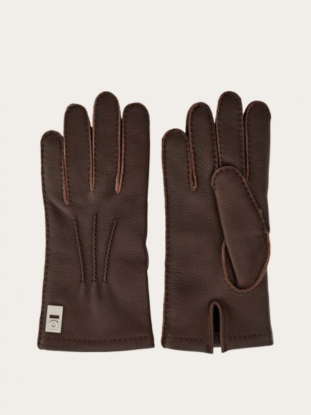 Ferragamo | Men's Lined Gloves - Dark Brown