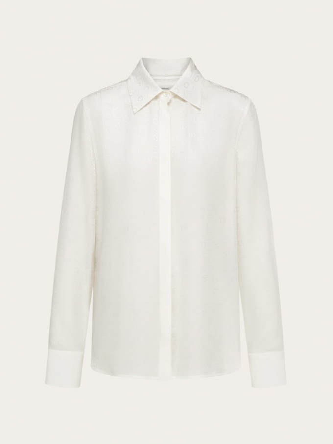 Ferragamo | Women's Monogram Print Silk Shirt - Mascarpone