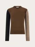 Ferragamo | Men's Light Pure Wool Color Block Sweater - Clay/Sand/Black