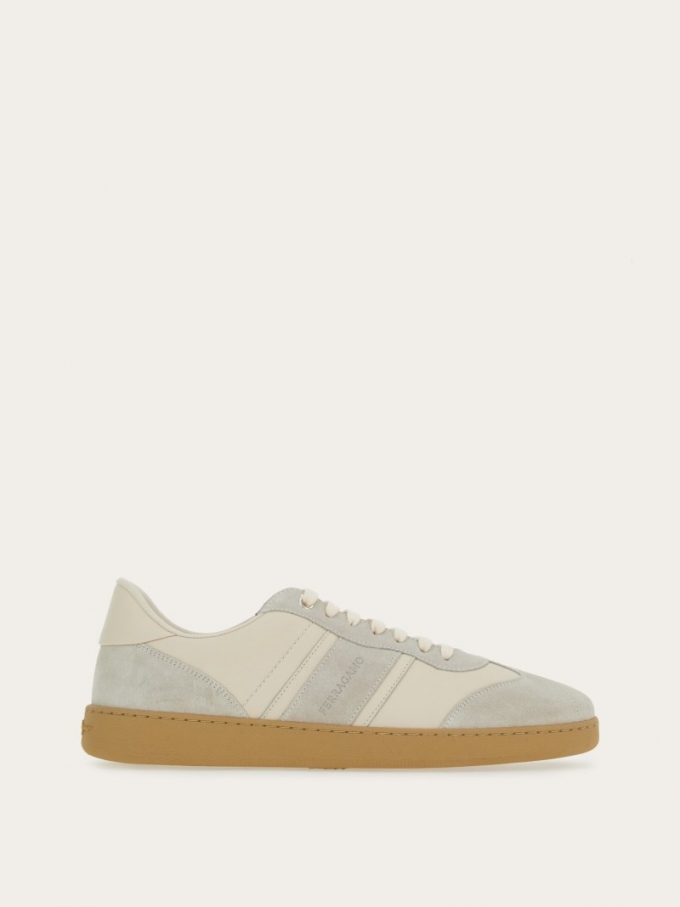 Ferragamo | Men's Low Top Sneaker With Signature - Mascarpone