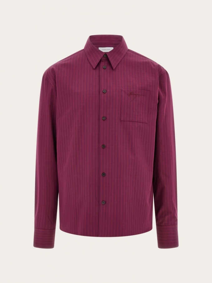 Ferragamo | Men's Micro Checked Long Sleeved Shirt - Oxblood/Red