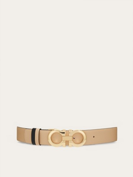 Ferragamo | Women's Reversible And Adjustable Gancini Belt - Macadamia/Black