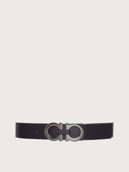 Ferragamo | Men's Reversible And Adjustable Gancini Belt - Black/Hickory