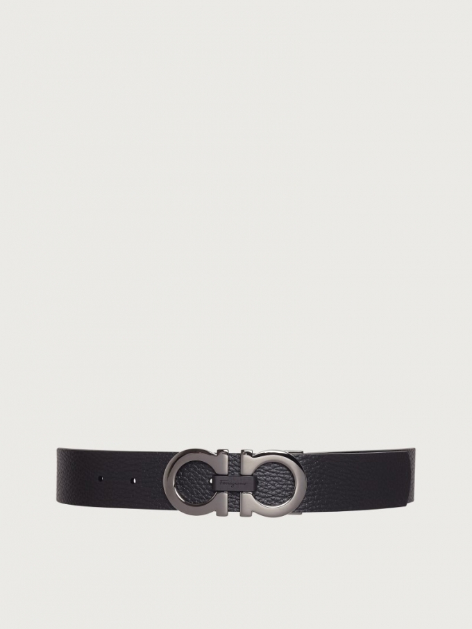 Ferragamo | Men's Reversible And Adjustable Gancini Belt - Black/Hickory