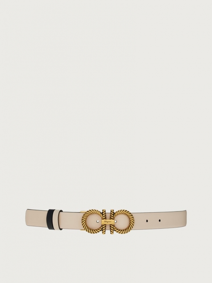 Ferragamo | Women's Adjustable And Reversible Gancini Belt - Bone/Black